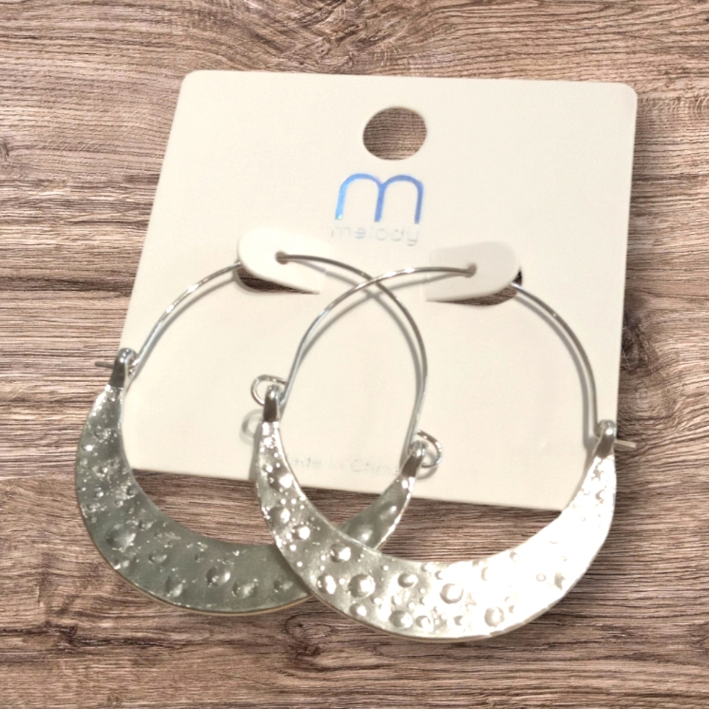 Textured Moon Crescent  Hoop Earrings